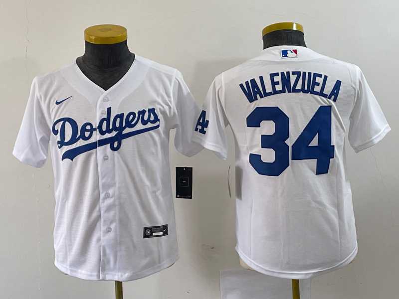 Youth Los Angeles Dodgers #34 Fernando Valenzuela White Stitched Cool Base Nike Jersey->mlb youth jerseys->MLB Jersey